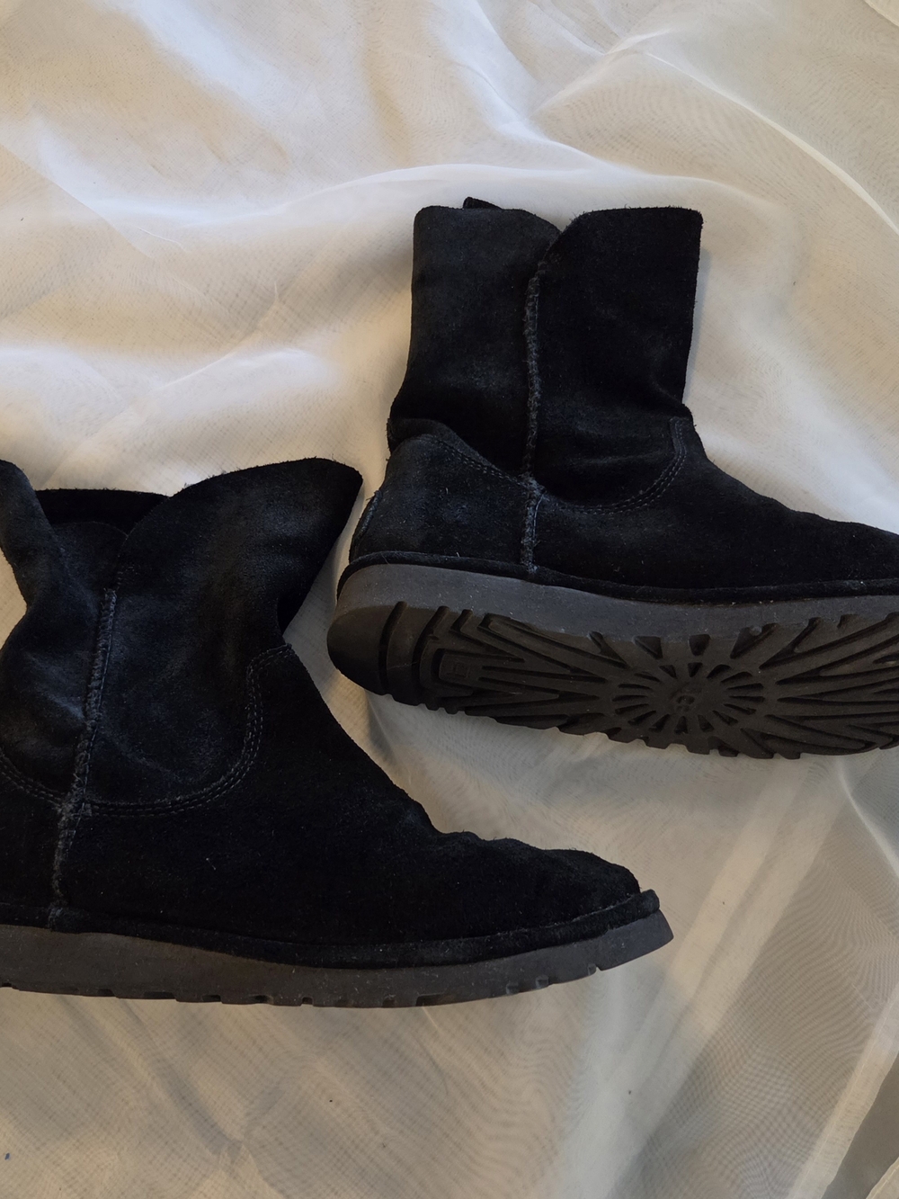 UGG Black Suede Short Slip-On Boots, 8